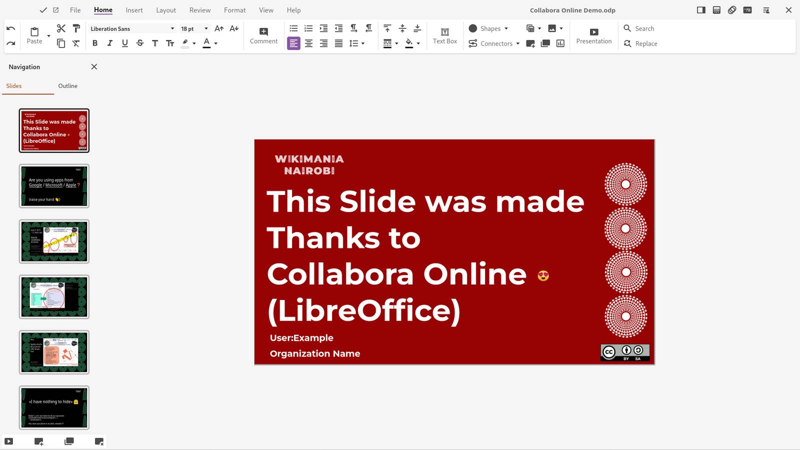 A presentation open in Nextcloud Office, powered by Collabora Online, with slide thumbnails and a toolbar