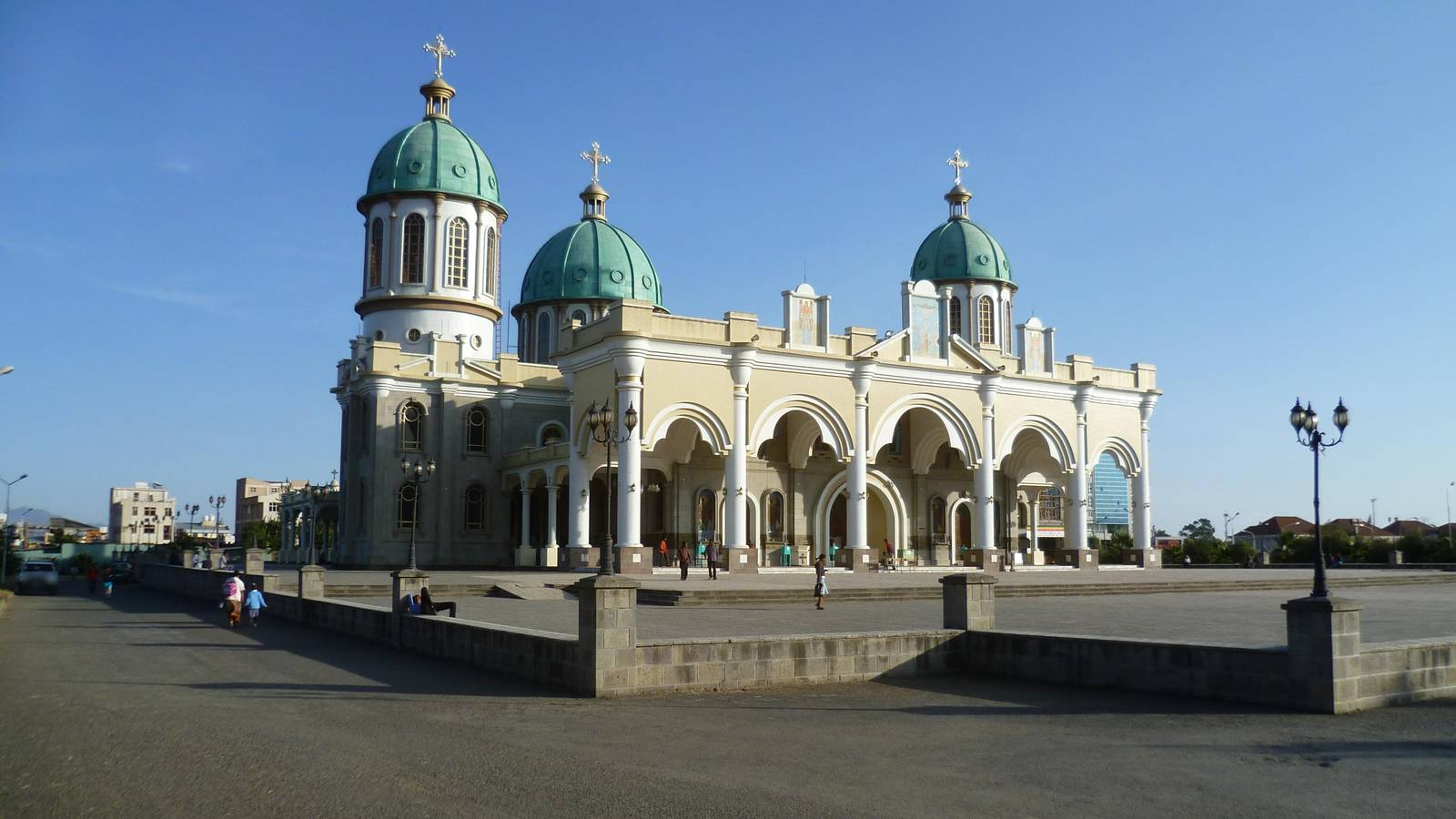 Medhane Alem Cathedral, an Ethiopian Orthodox cathedral with green domes in Addis Ababa