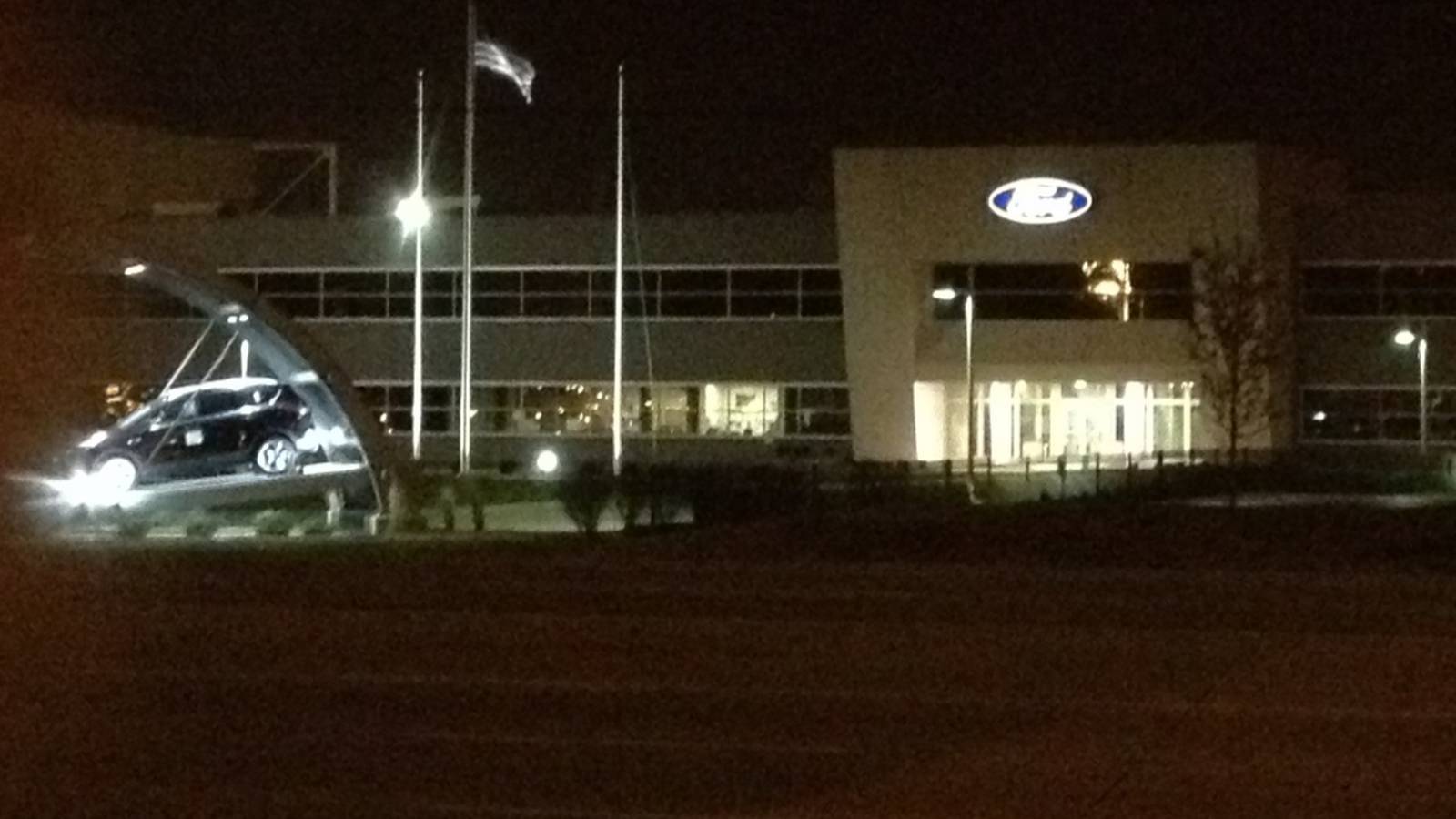 A Ford plant in Kentucky, lit up at night