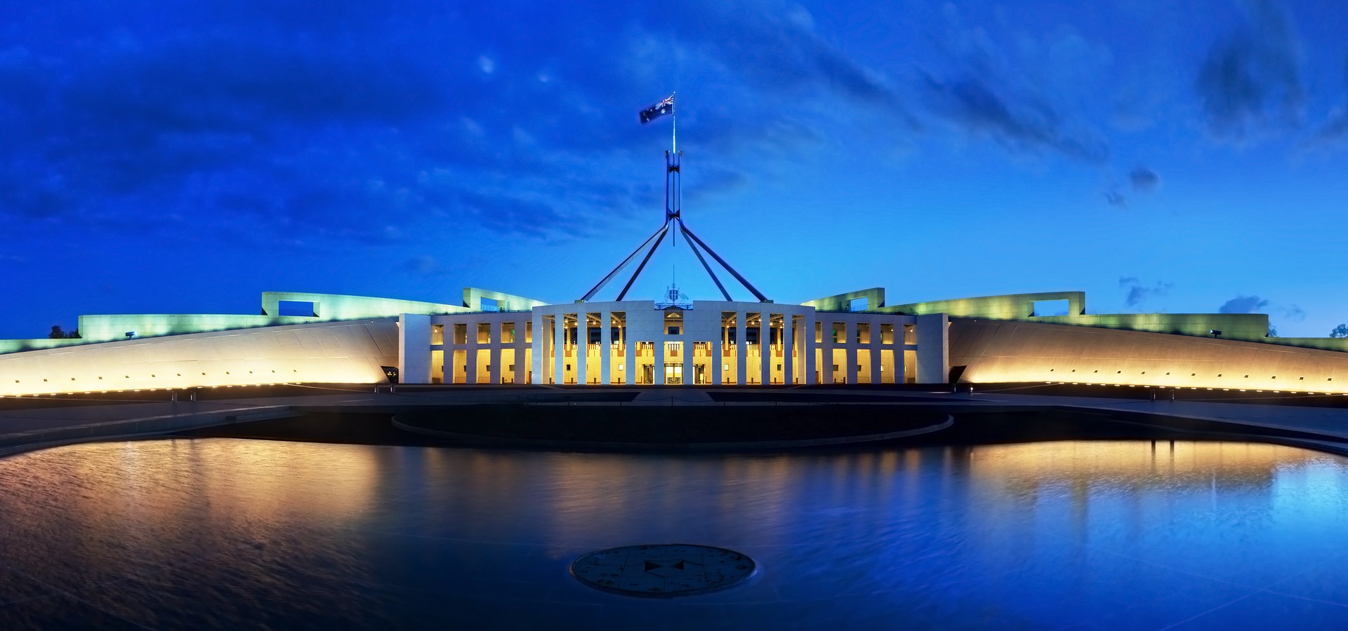 Parliament House Canberra at dusk