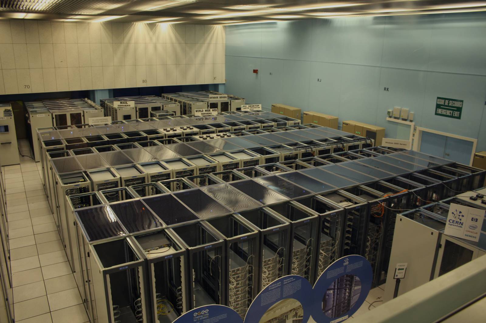 Darkened CERN datacenter hall