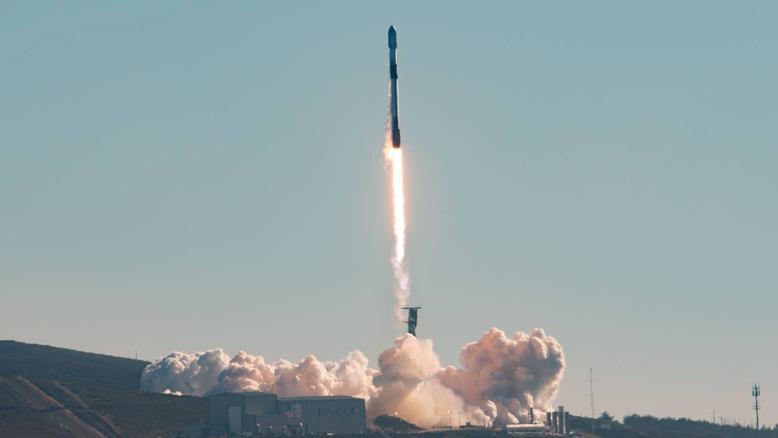A SpaceX Falcon 9 lifts off from Vandenberg Space Force Base on the earlier SDA T1TL-C mission in October 2025