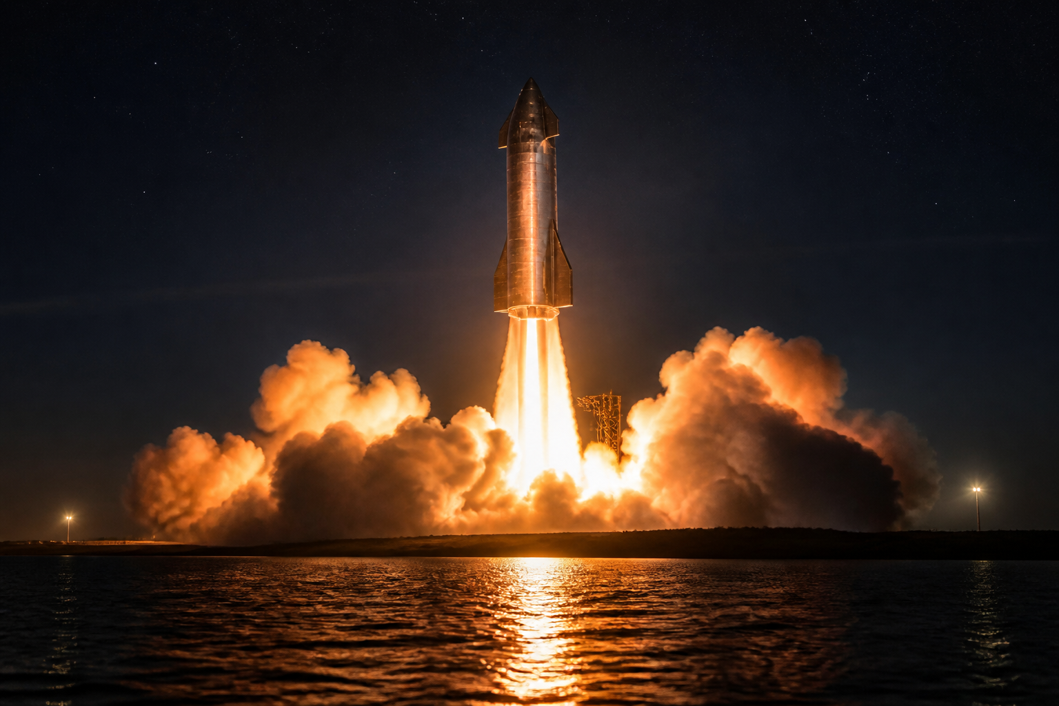 A night launch over water