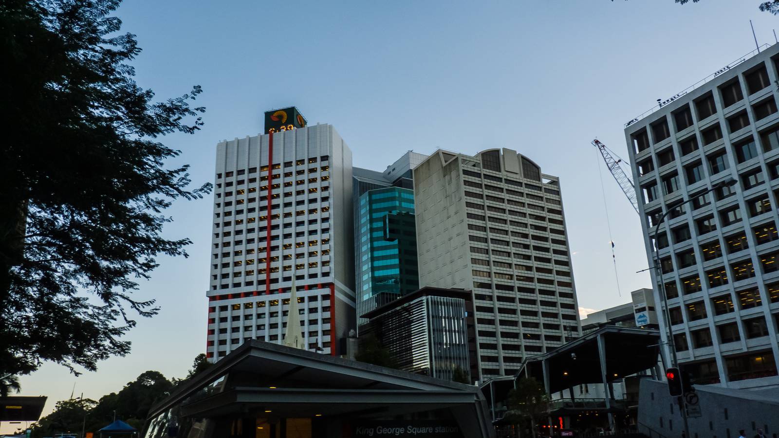 The Suncorp building on Adelaide Street, Brisbane, at dawn