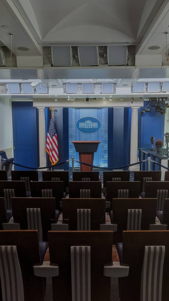 Empty White House press briefing room, room and podium