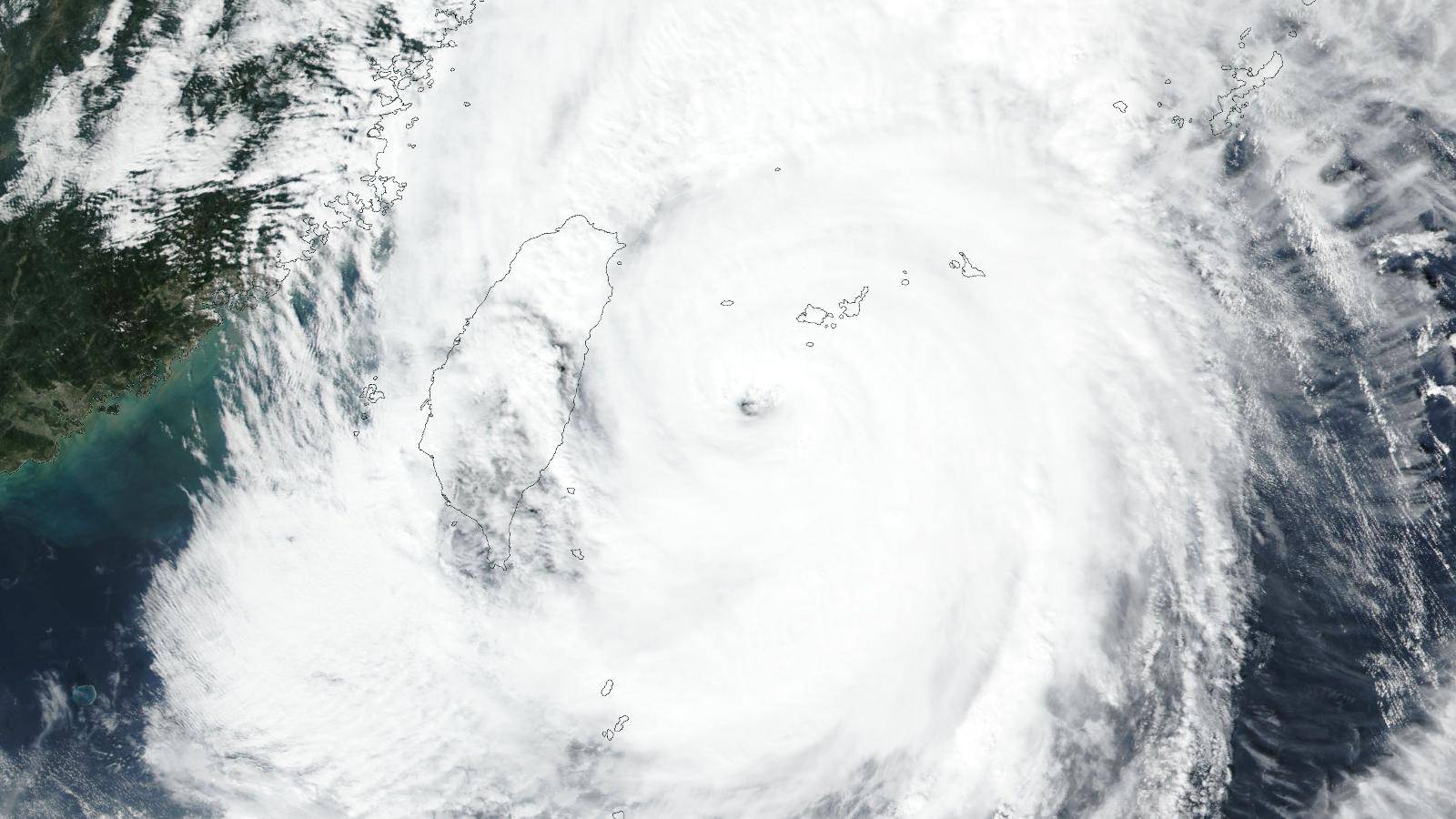 Satellite view of Typhoon Champi with a clear eye over the sea east of Taiwan on 23 October 2026