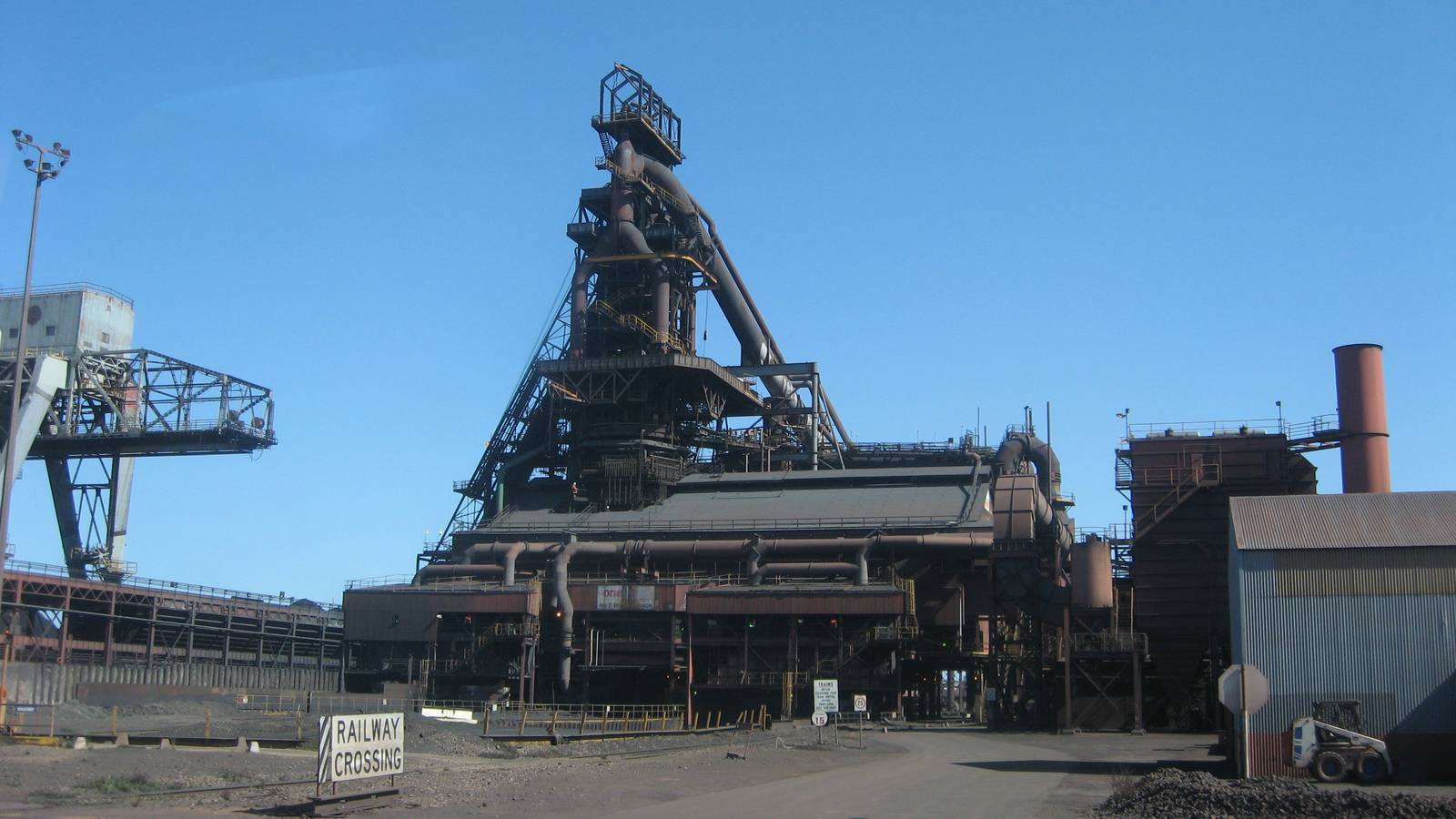The Number 2 blast furnace at the Whyalla steelworks in South Australia under a clear blue sky