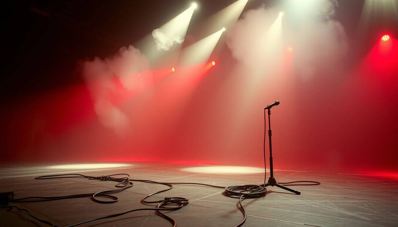 Early-2000s stage haze — red wash mic-stand still