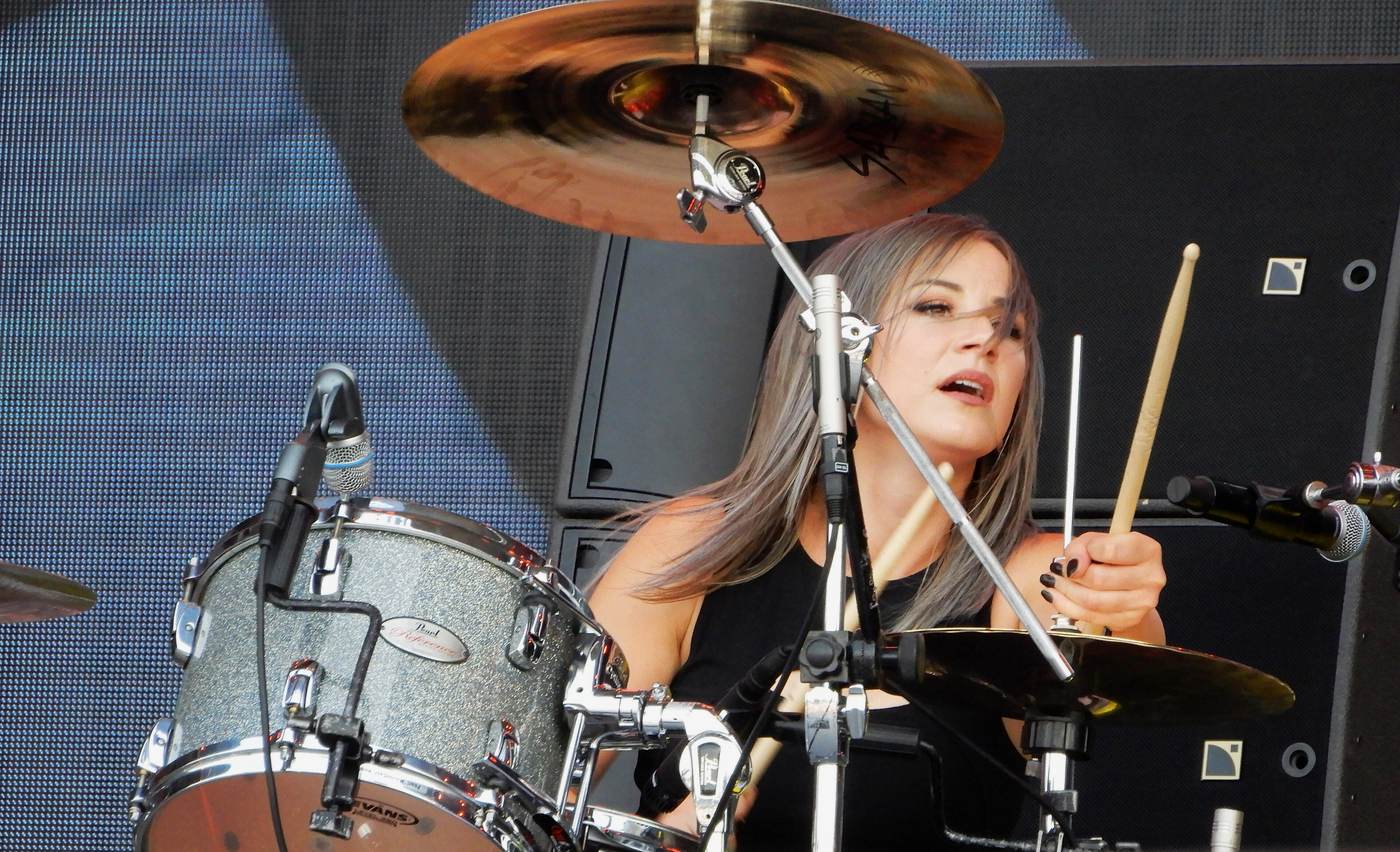 Skillet drummer Jen Ledger performs at Hellfest in Clisson, France, in June 2022.