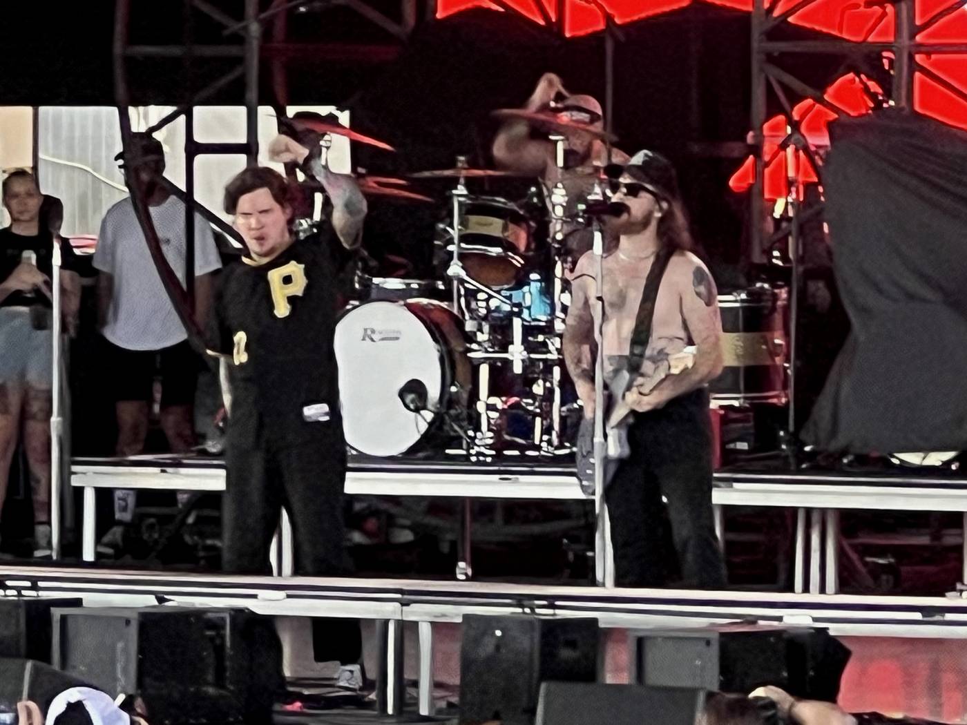 Mike Hranica and Jeremy DePoyster of The Devil Wears Prada on the Summer of Loud tour in Phoenix in July 2025.