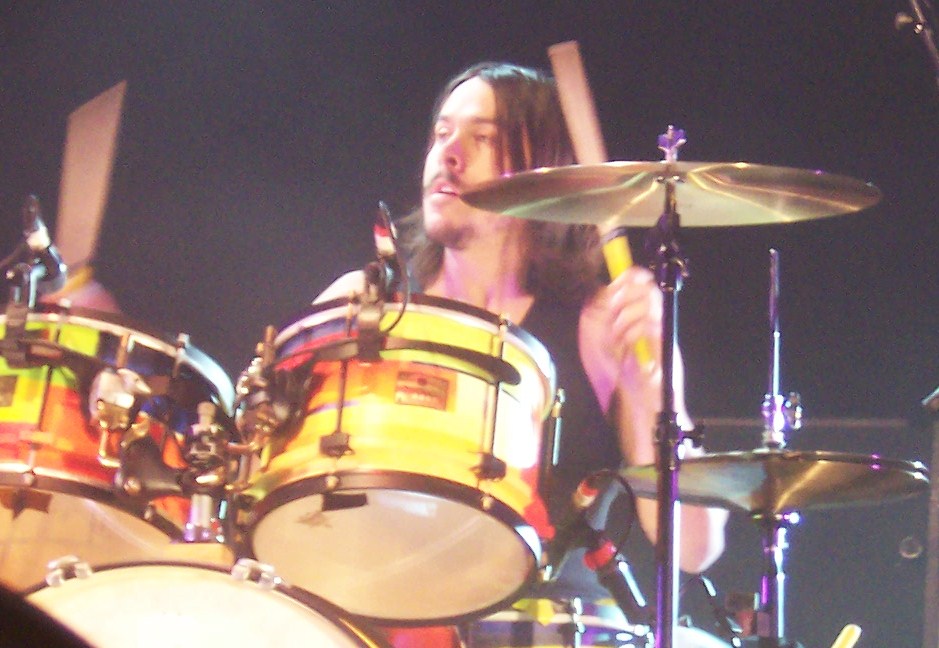 Silverchair drummer Ben Gillies behind his kit