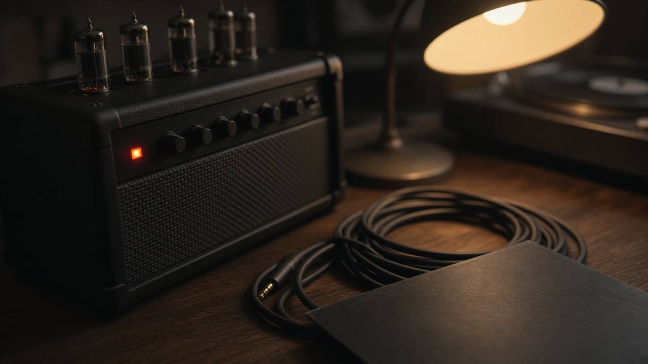 Solid State era amp / vinyl / gear still