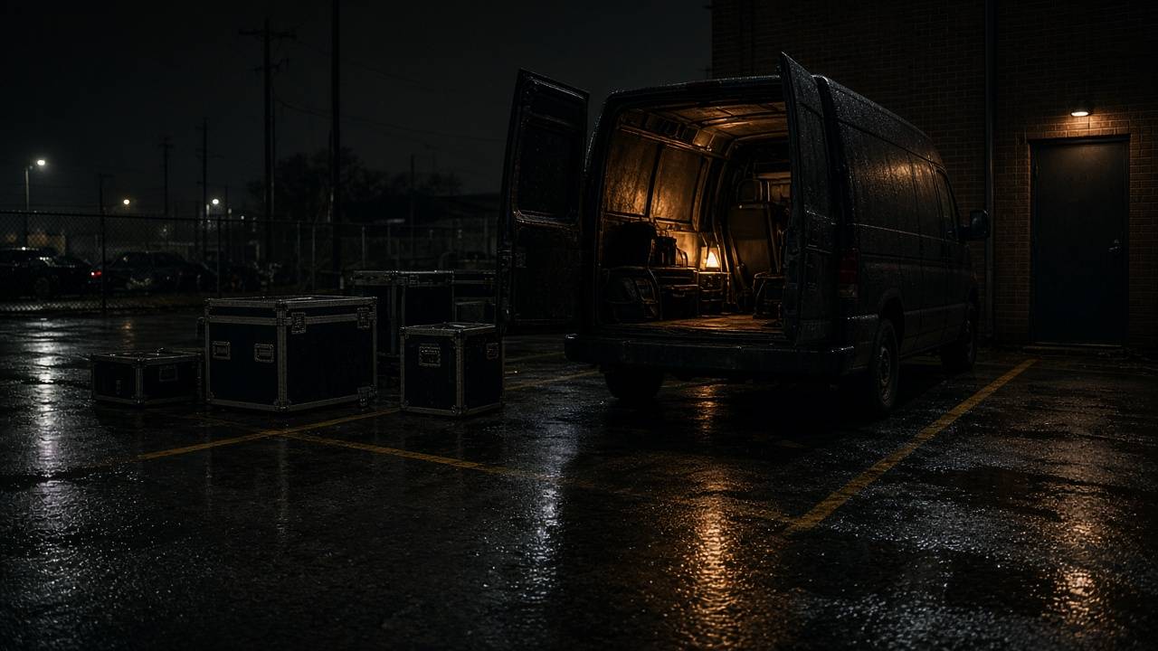 Mid-2000s tour-van / night lot scene still